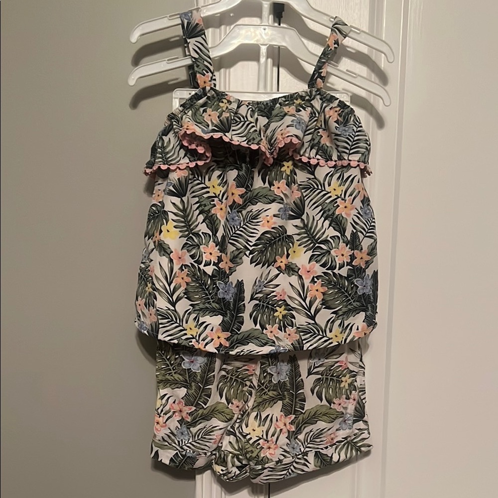 Wonder Nation Tropical Floral Kids Matching Set - Green and Pink